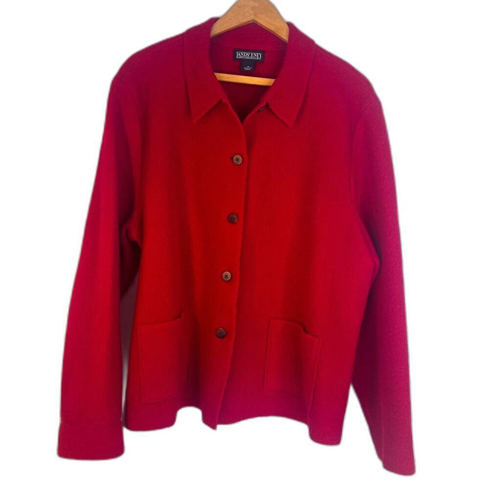 Lands End 100% Wool‎ Lightweight Soft Sweater Button Down Size LG* Cozy Classic